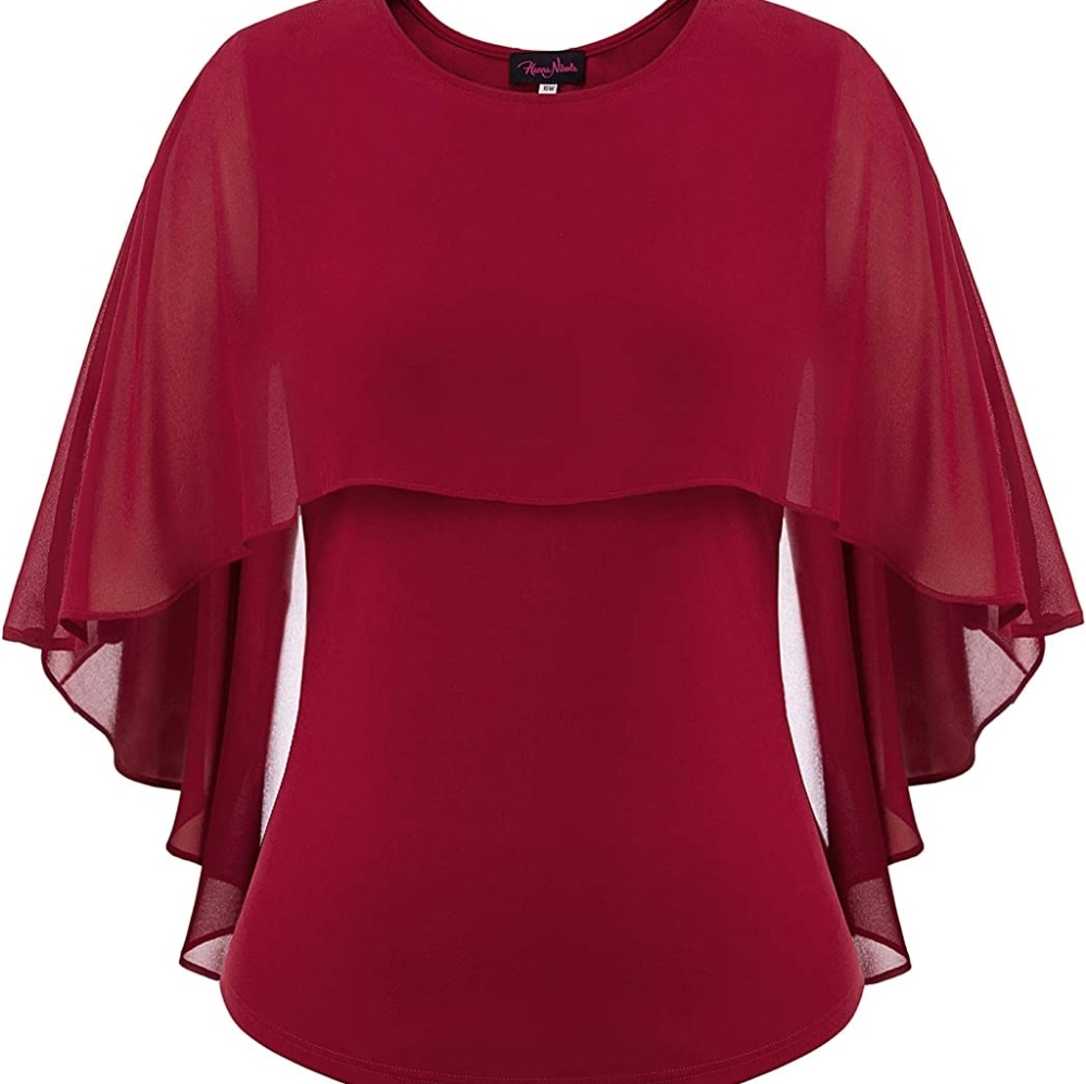 Women's Chiffon Poncho Tunic Top Cover Up Batwing Blouse Wine 16W